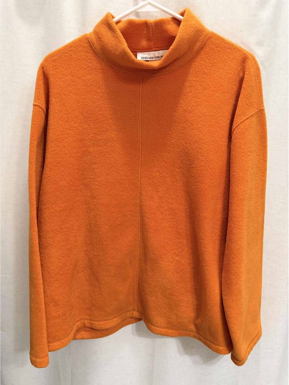 Jones New York Sz Large Sport Orange Fleece Mock Neck Pullover Sweatshirt